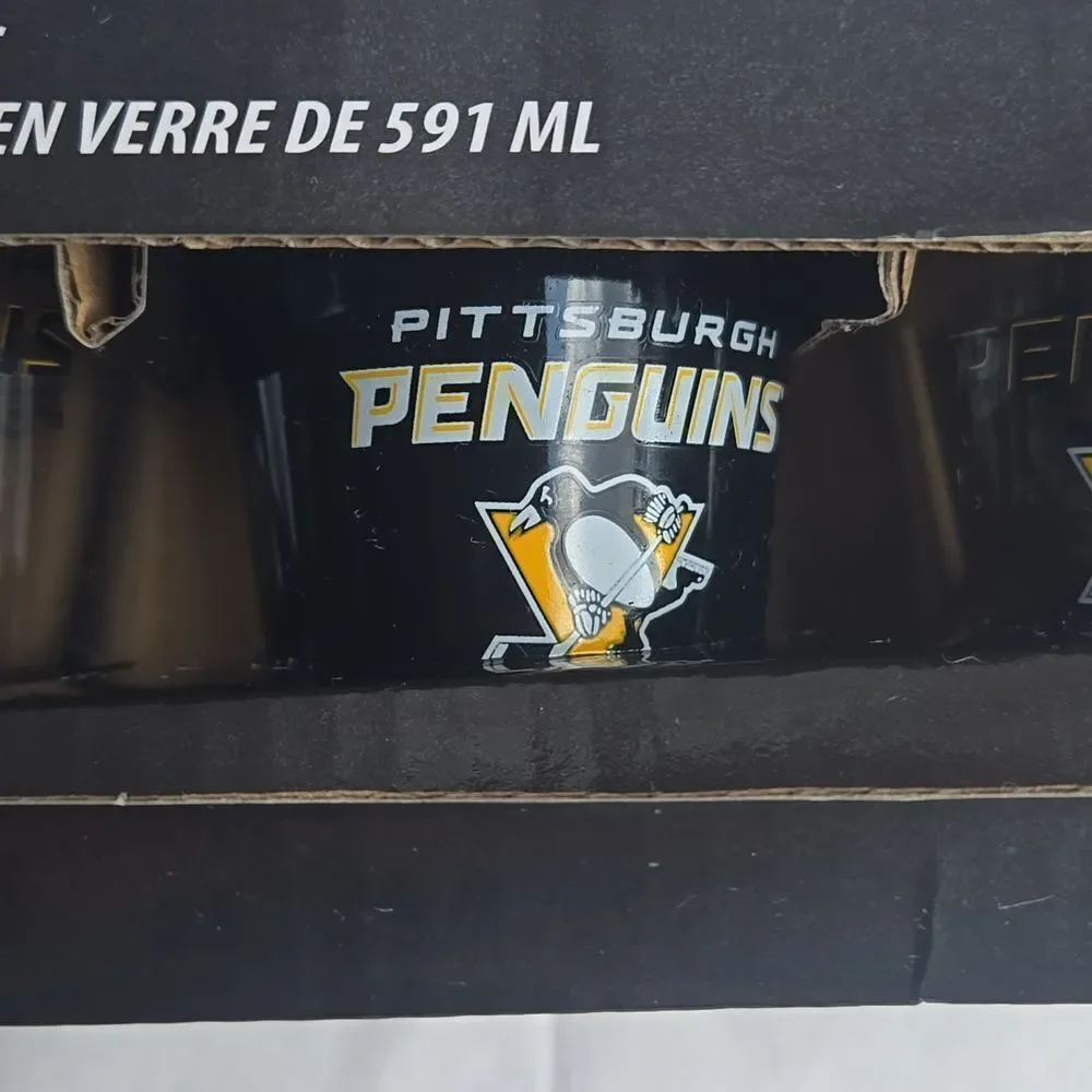 Pittsburgh Penguins Ceramic and Glass 2 Ounce Shot Glass Set, Set Of 4 - NEW